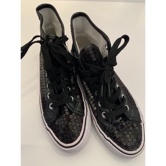 6M Balera Girls Hip Hop Black Sequin High Top Sneakers - Picture 4 of 11